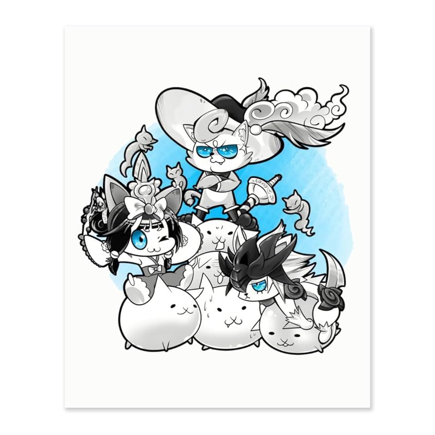 【高品質】ブルーローズにゃんこキャンバスアート オールブルー」F6号アートキャンバス | 絵画インテリアSHOP
